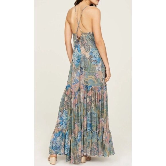 Misa Los Angeles Sz XS Dress Kali Maxi floral patchwork sleeveless chiffon Boho - Picture 2 of 10